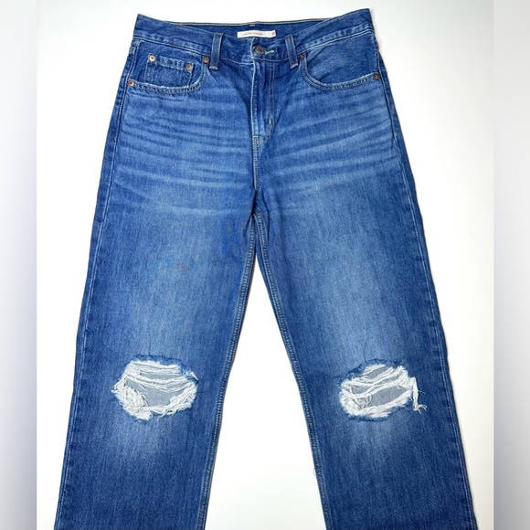 Levis Women’s Low Pro Straight Leg Blue Distressed Jeans Size- 28 - Picture 2 of 10